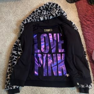 RARE victoria secret PINK LIMITED EDITION grey leopard fur hoodie